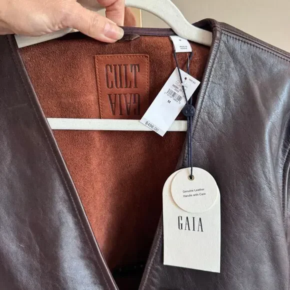 Gap x Cult Gaia Leather Tie-Front Jacket Brown Medium NWT - Picture 7 of 11